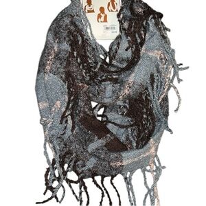 NWT Stylish Blue and Purple Fringed Scarf, 100% polyester